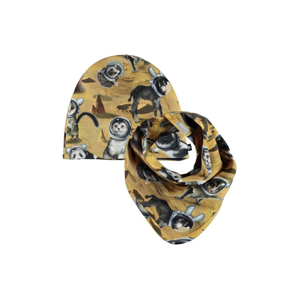 Brown Cotton Cap And Bib Set