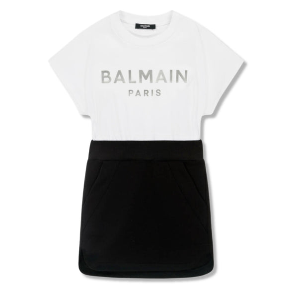 Girls Black & White Cotton T-Shirt Dress