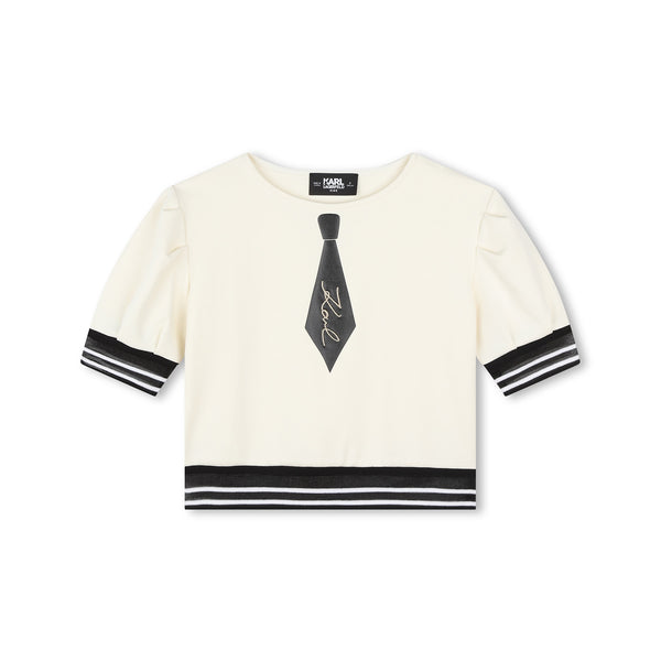 Girls Ivory Cotton Tie Print Top
