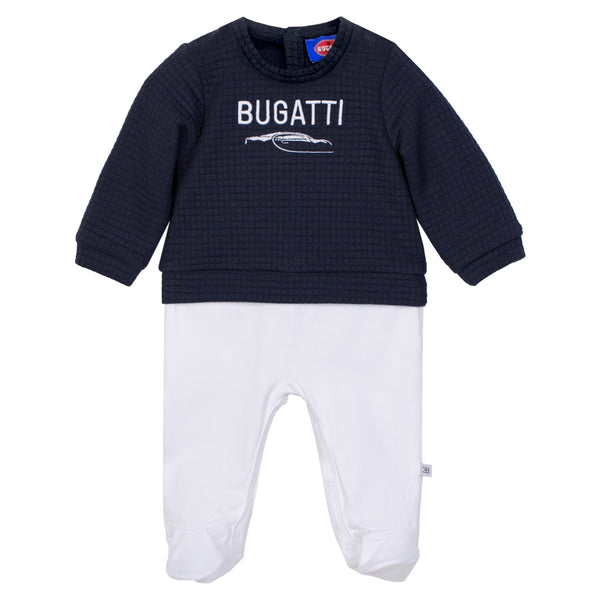 Baby Boys Blue & White Embroidered-Logo Romper