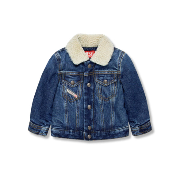 Baby Boys Denim Blue Shearling-Collar Jacket