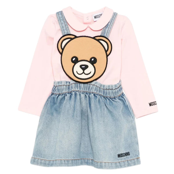 Baby Girls Pink & Blue Teddy-Patch Skirts Set