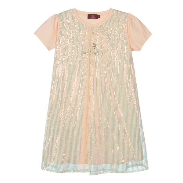 Girls Peach Sequin Logo Dress