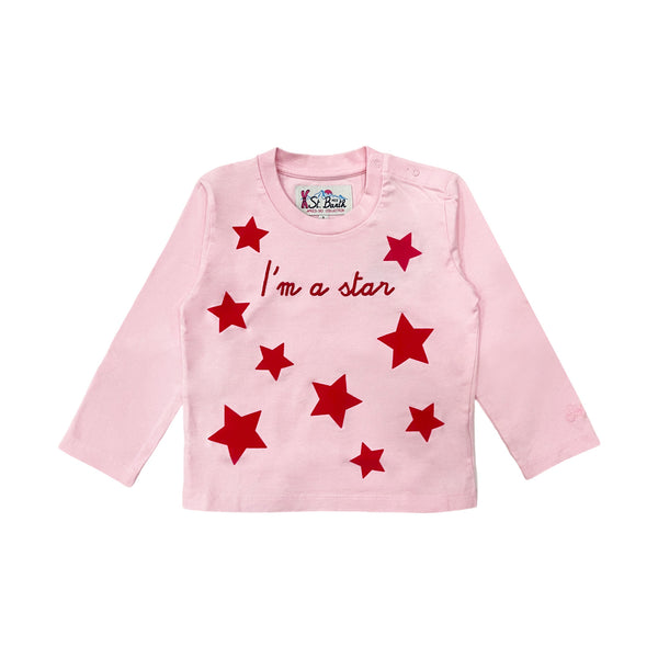 Girls Pink Embroidered-Logo T-Shirt