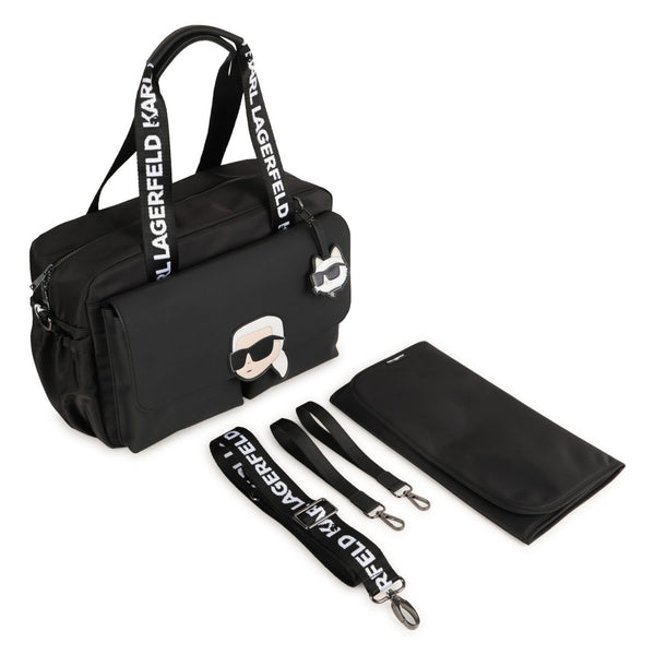 Baby Unisex Black Logo-Strip Changing Bag