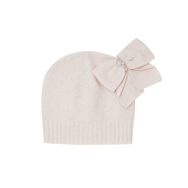 Girls Pink Knit Hat With Bow
