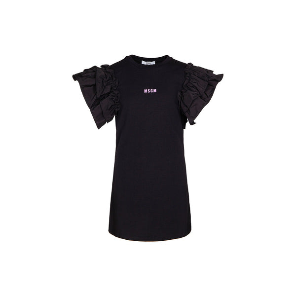 Girls Black Ruffle Cotton Jersey Dress