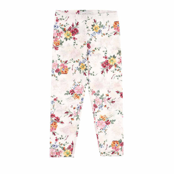 White Leggings With Floral Print By Monnalisa