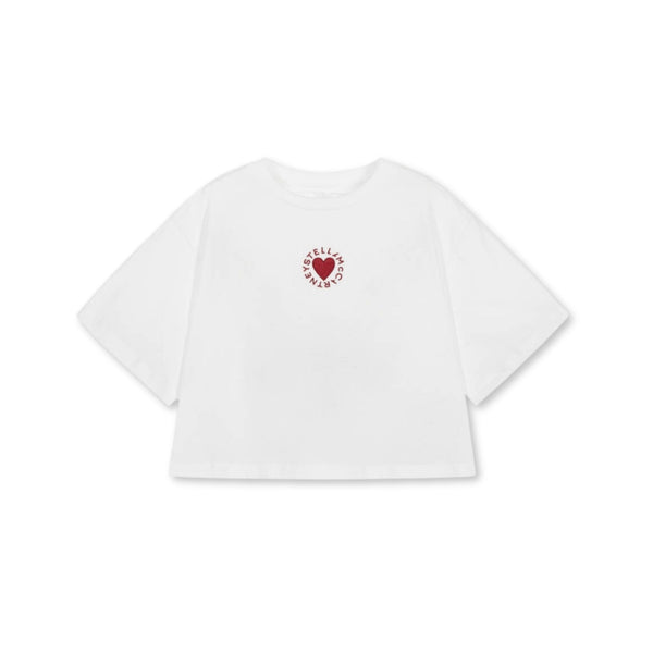 Girls White Cotton Heart T-Shirt