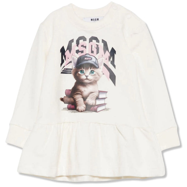 Baby Girls Cream Cat-print Dress