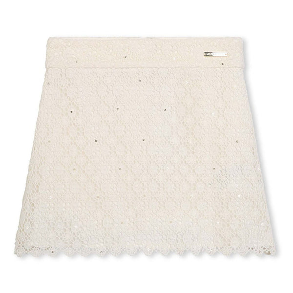 Girls White Lace-Detailed A-Line Skirt