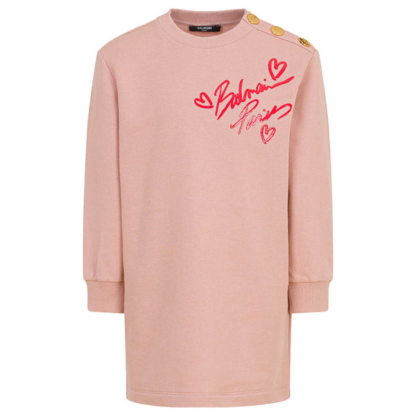 Girls Pink Logo Script T-Shirt Dress