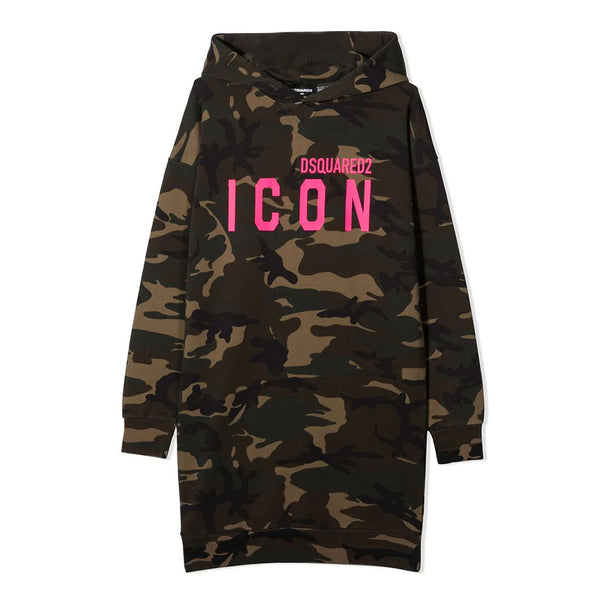 Camouflage Print Logo Hoodie Dress