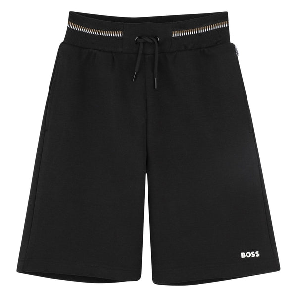 Boys Black Logo-Print Cotton Shorts