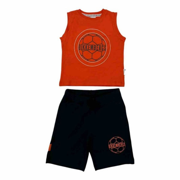 Boys Orange & Black Cotton Sleeveless Short Set