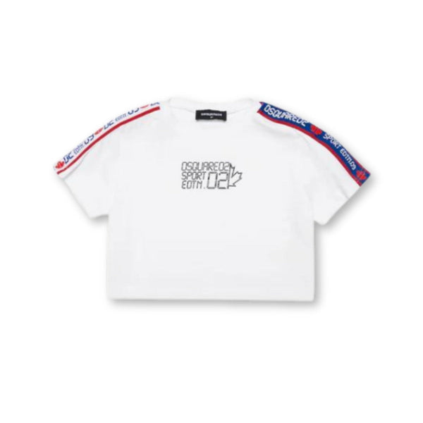 Girls White Cropped T-shirt With Logo Band