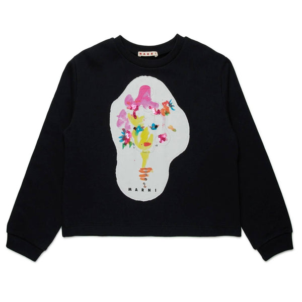 Girls Black Sequin Face Art Sweatshirt