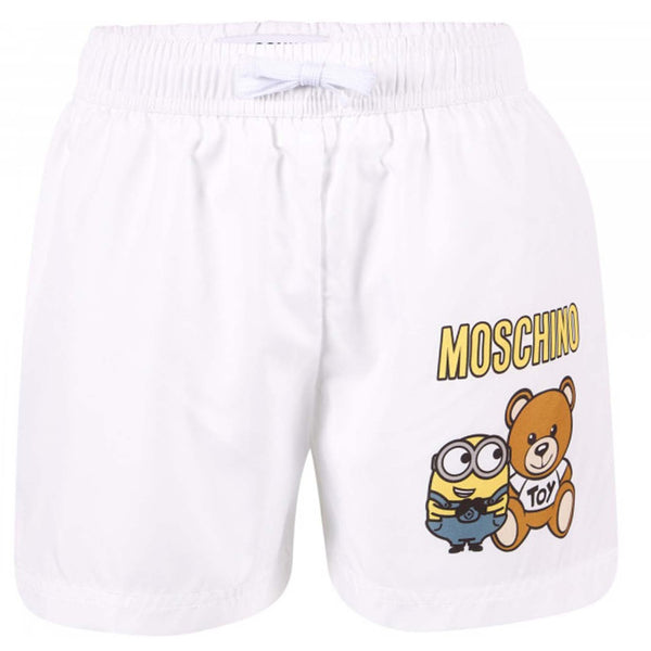 Teddy And Minion Logo Swimming Shorts-White