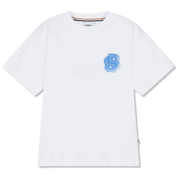 Boys White Cotton Monogram T-Shirt