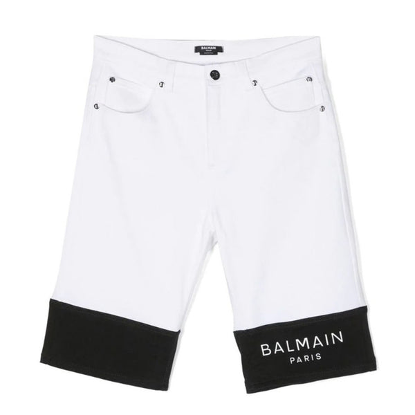 Boys White Denim Logo Shorts