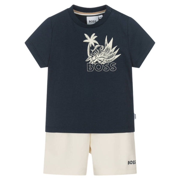 Baby Boys Navy Blue & Beige Shorts Set