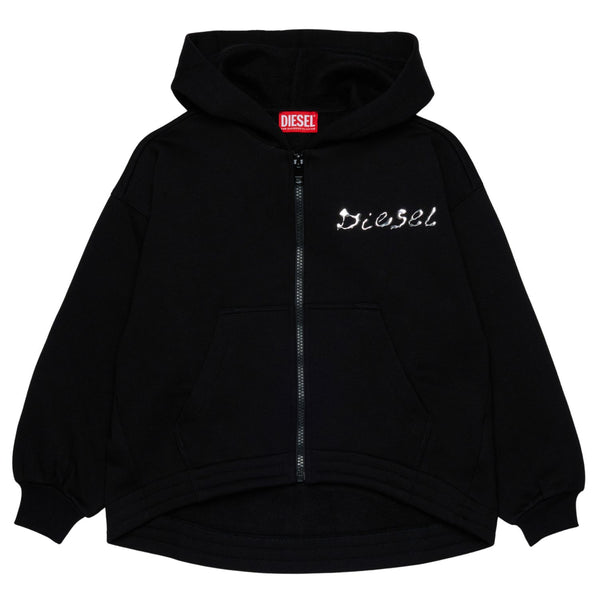 Unisex Black Zip-Up Logo-Print Hoodies