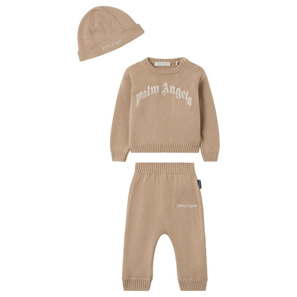 Baby Boys Beige Embroidered Logo-Print Tracksuit with Beanie