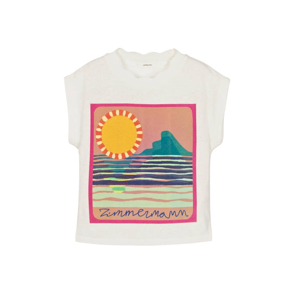 Girls Ivory Sunshine Print Linen & Cotton T-Shirt