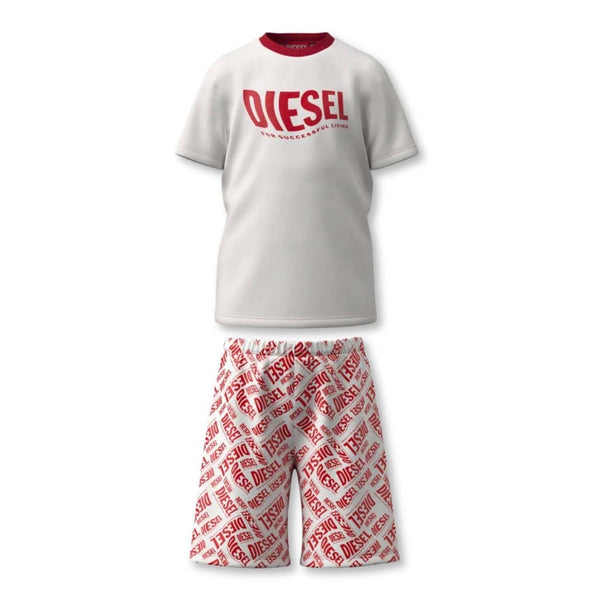 Boys White & Red Logo-Print Shorts Set
