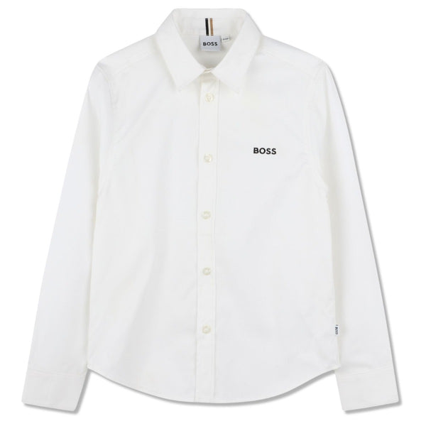 Boys White Oxford Cotton Logo Shirt