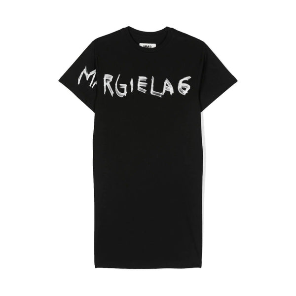 Girls Black Logo Print Cotton Dress