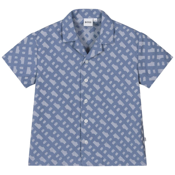 Boys Blue Cotton Monogram Shirt
