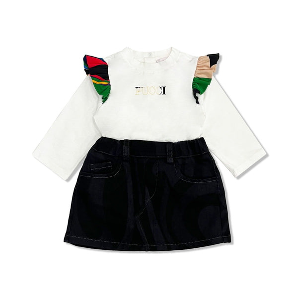 Baby Girls White & Black Logo-Patch Dress