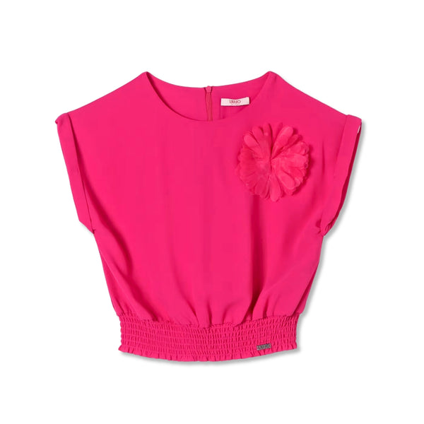 Girls Pink Flower Patch Top