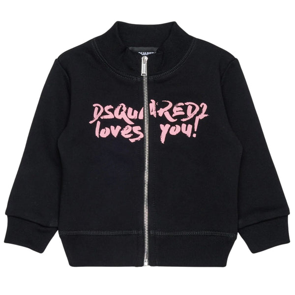Baby Girls Black Zip-Up Logo-Print Sweatshirts