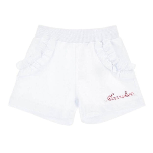 Girls White Fleece Shorts With Ruffles