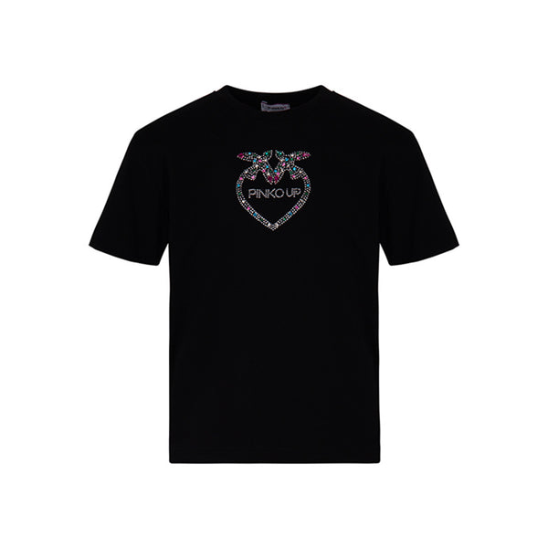 Girls Black Crystal-Embellishment Logo T-Shirt
