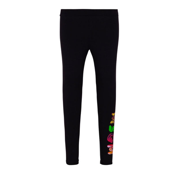 Girls Black Cotton Branded Leggings