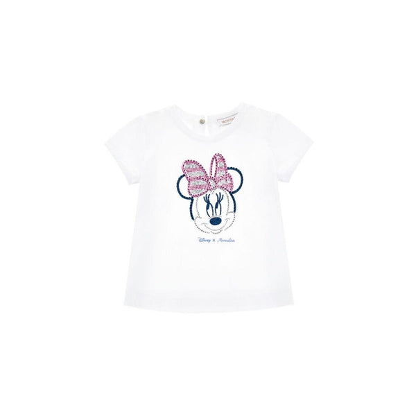 Girls White Minnie Mouse Cotton T-Shirt