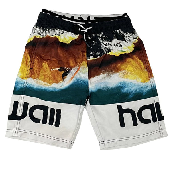 Color Block Waves Print Bermudas Shorts