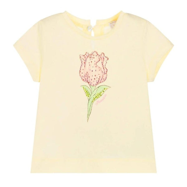 Girls Yellow Cotton Diamante Tulip T-Shirt