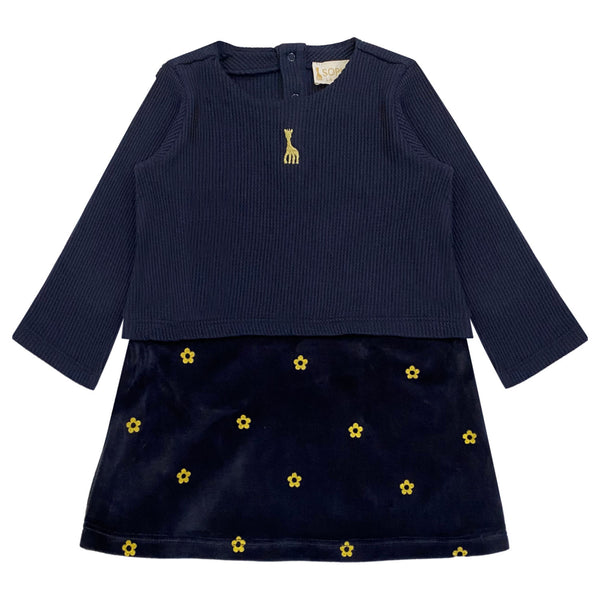Baby Girls Navy Blue Embroidered-Logo Dress