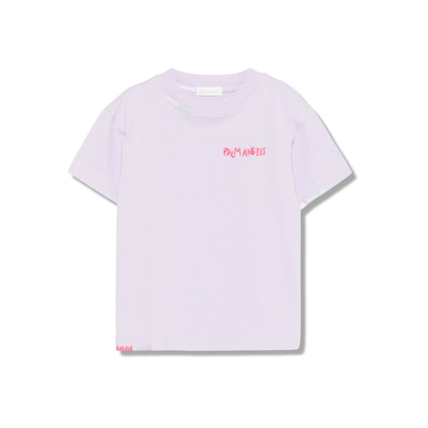 Girls Purple Cotton Embroidered-Logo T-Shirt