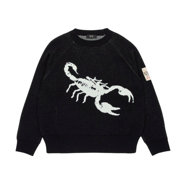 Boys Black Wool-Blend Sweatshirt with Scorpion