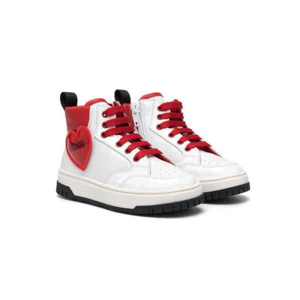 Girls White Heart Logo-Patch Hi-top Sneakers