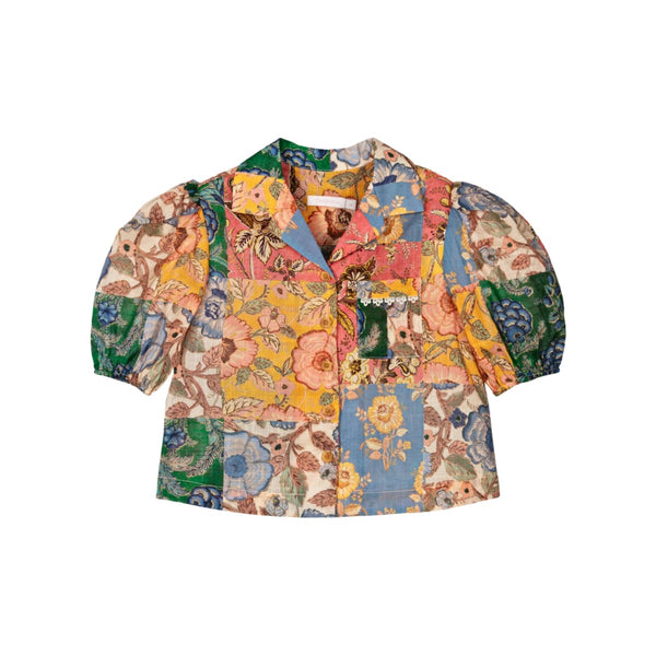 Girls Blue Floral Patchwork Shirt