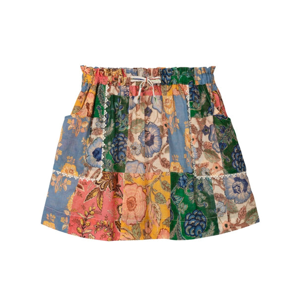 Girls Blue Floral Patchwork Cotton Skirt