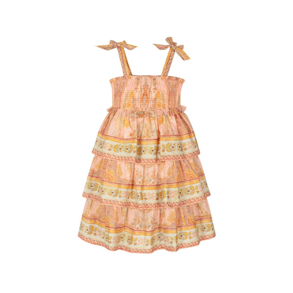 Girls Pink Cotton Tiered Dress