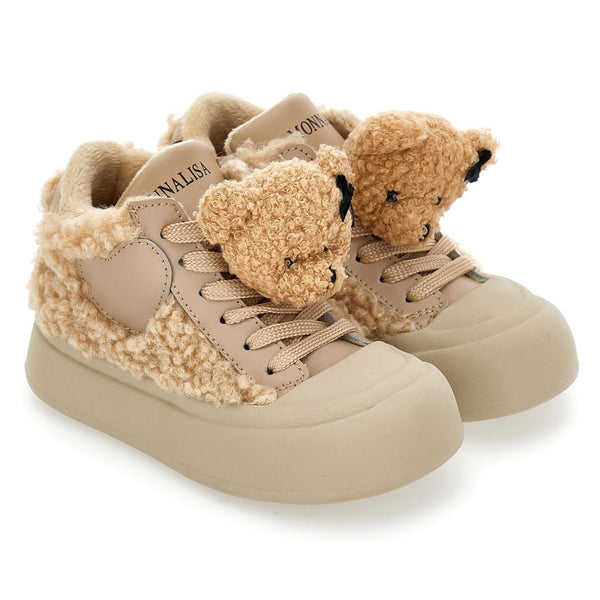 Girls Beige Teddy Bear Sneakers