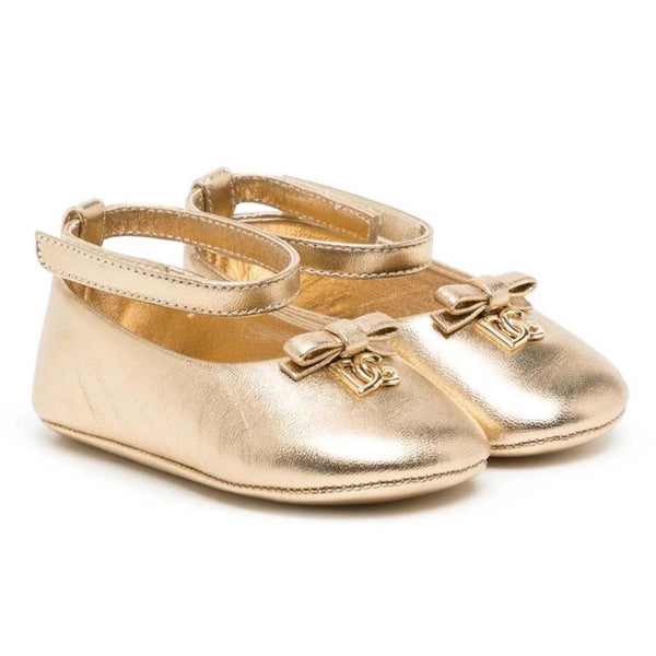 Baby Girl Gold Leather Logo Shoes